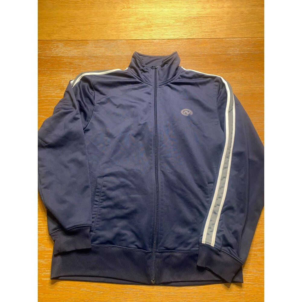 Navy Blue Track Jacket With White Stripe - Athletic Zip-Up For Men Size M